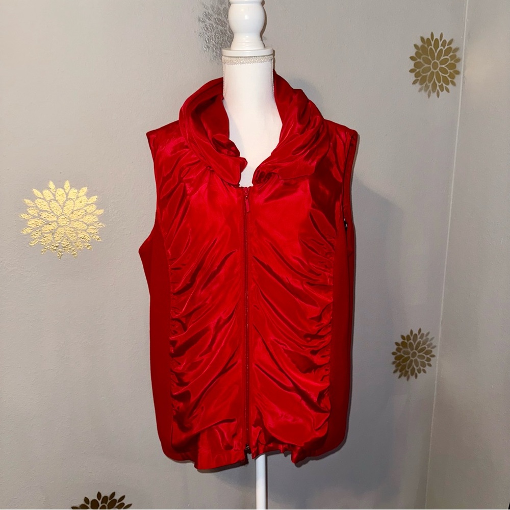Woman’s Plus Christmas‎ Red Sleeveless Zip-Up Vest Zebra Black White Lining